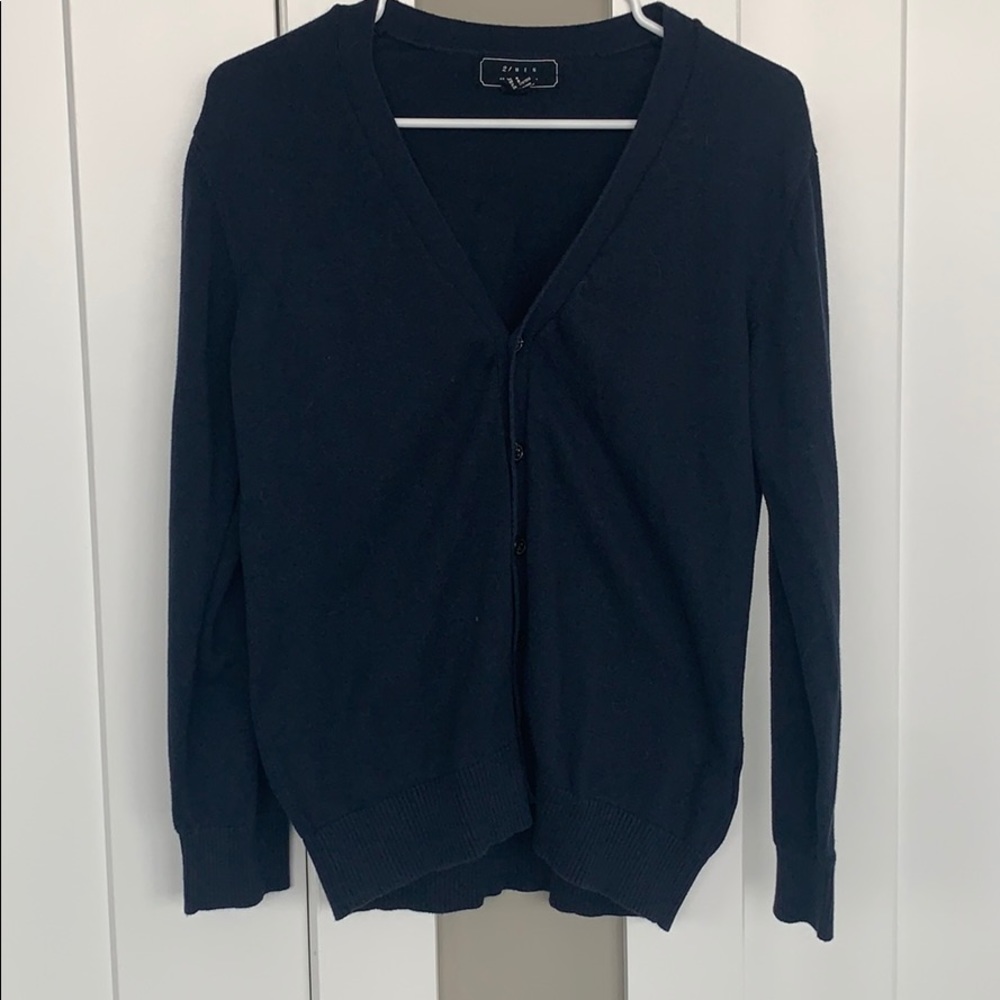 {21 Men} Navy Blue Buttoned Cardigan